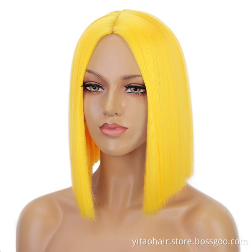 Wholesale Cheap Anime Party Pink Yellow Purple Black Blue Silver BOB Short Straight Synthetic Cosplay Wig